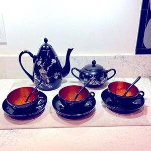 Gold Lacquer Vintage 13 Piece Tea Set Made in China Rare Pristine Condition